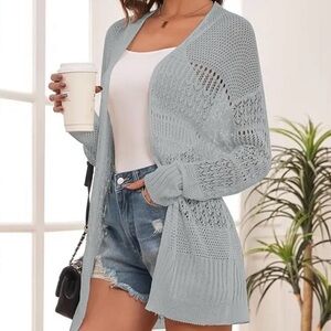 Light Gray Open Knit Women's Sweater